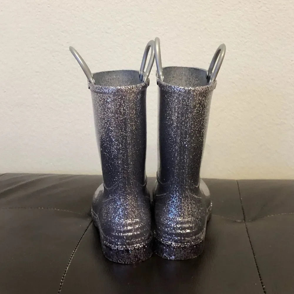 Silver glittered rain boots
